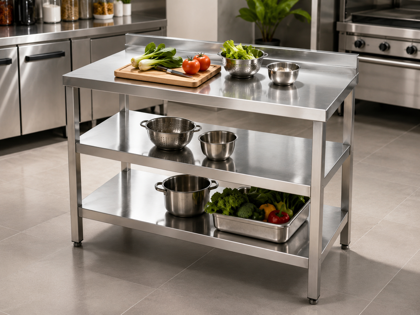 Stainless-Steel Prep Table with Shelves