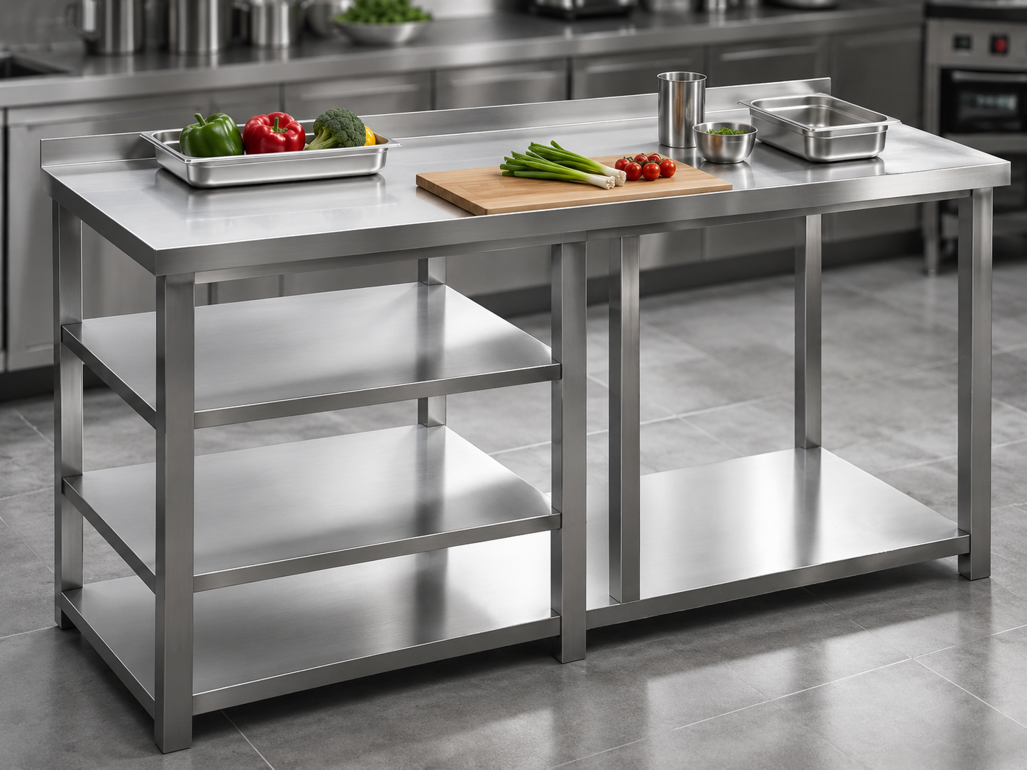 Three-Shelf Stainless-Steel Kitchen Prep Table